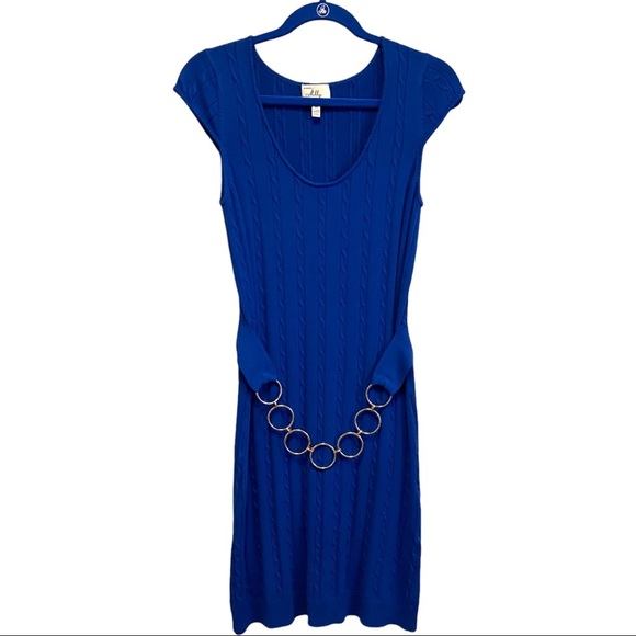 Milly of New York Medium Cerulean Blue Scoop Neck Cap Sleeves Sweater Dress 4636 - Picture 1 of 9
